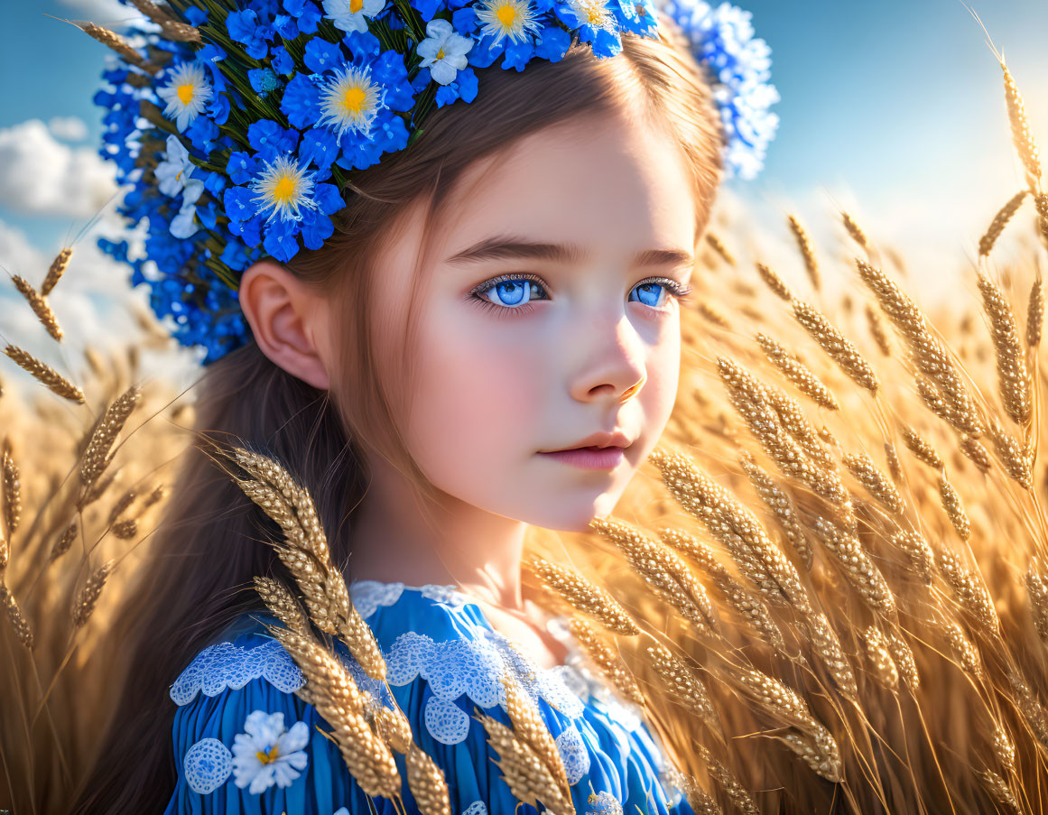 Little girl in the wheat field 