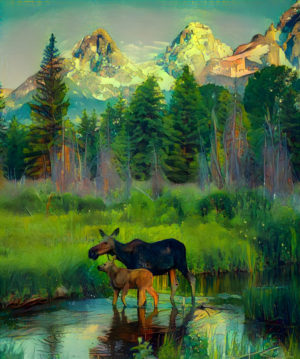 Landscape with elks