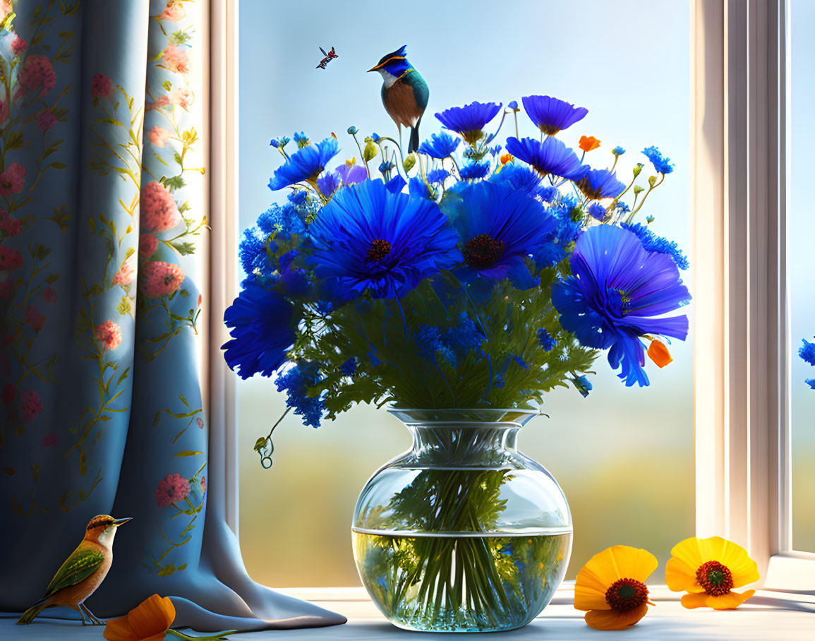 Flowers and birds 