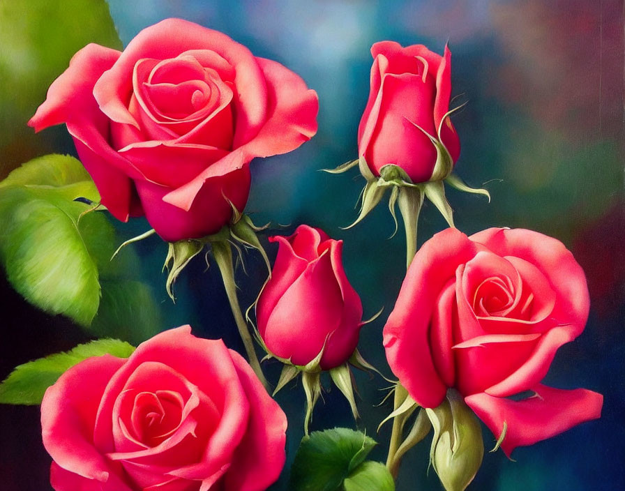 Four Vibrant Red Roses in Various Bloom Stages on Soft-focus Background