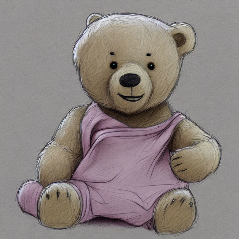 Plush Teddy Bear Illustration in Pink Top Smiling