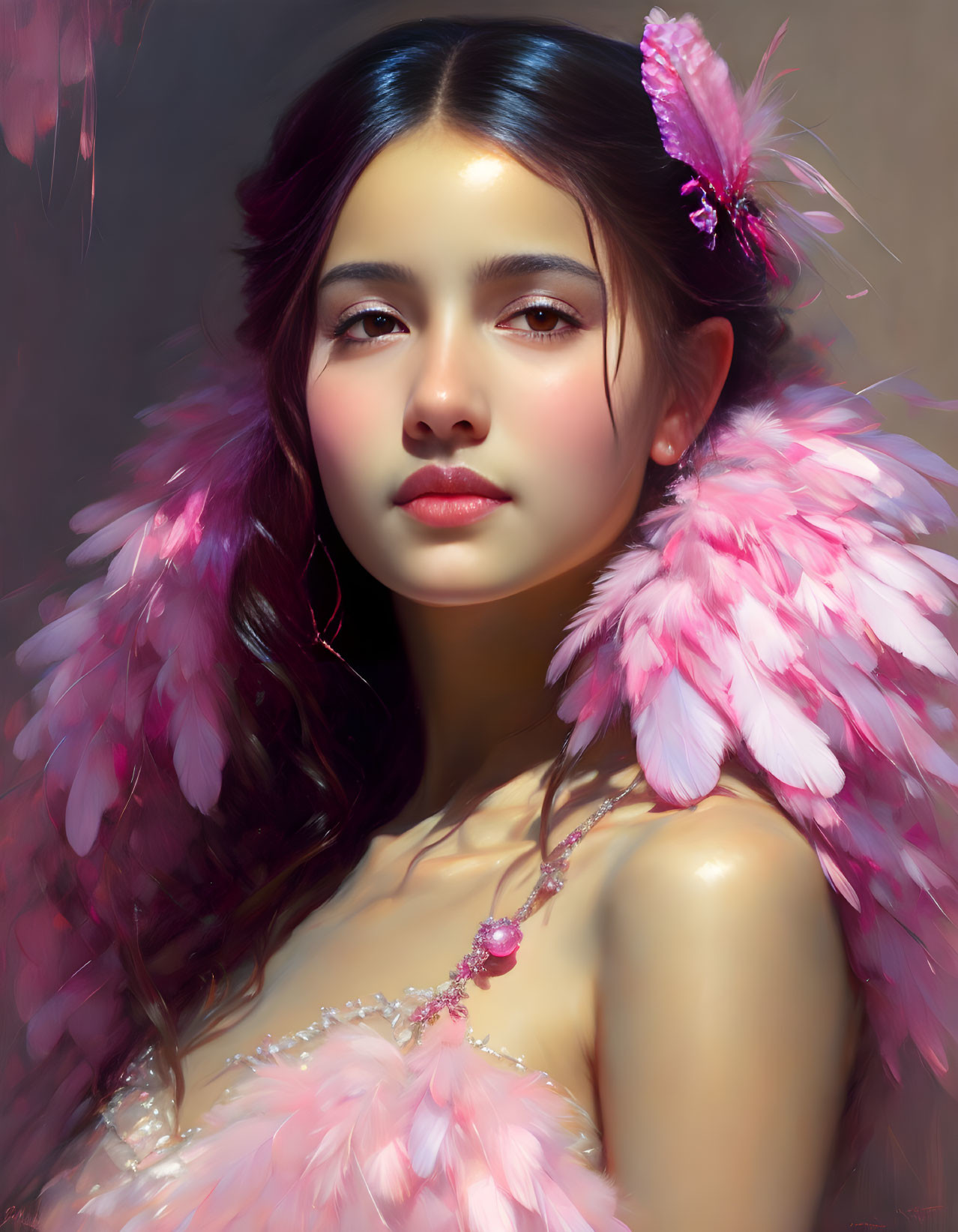 Girl in pink feathers