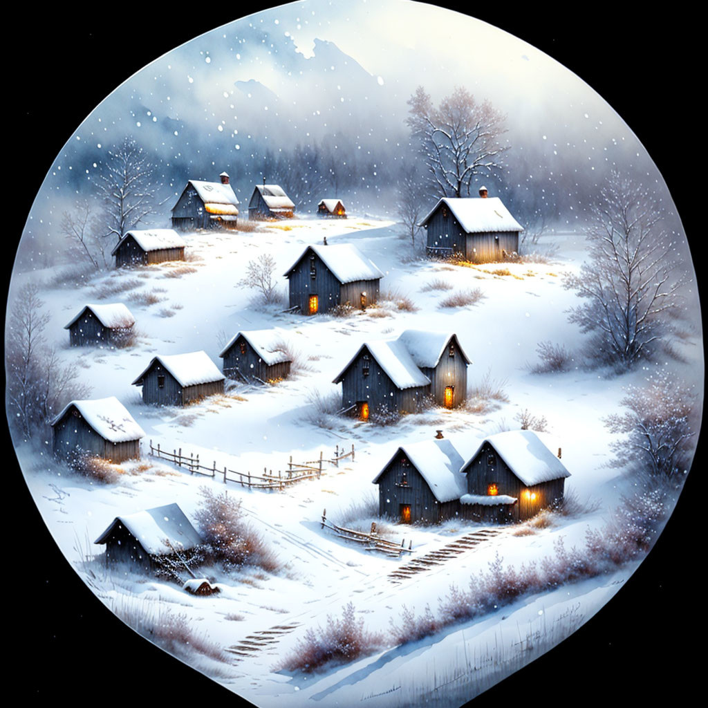 Tafereel in de sneeuw met mooie huisjes 