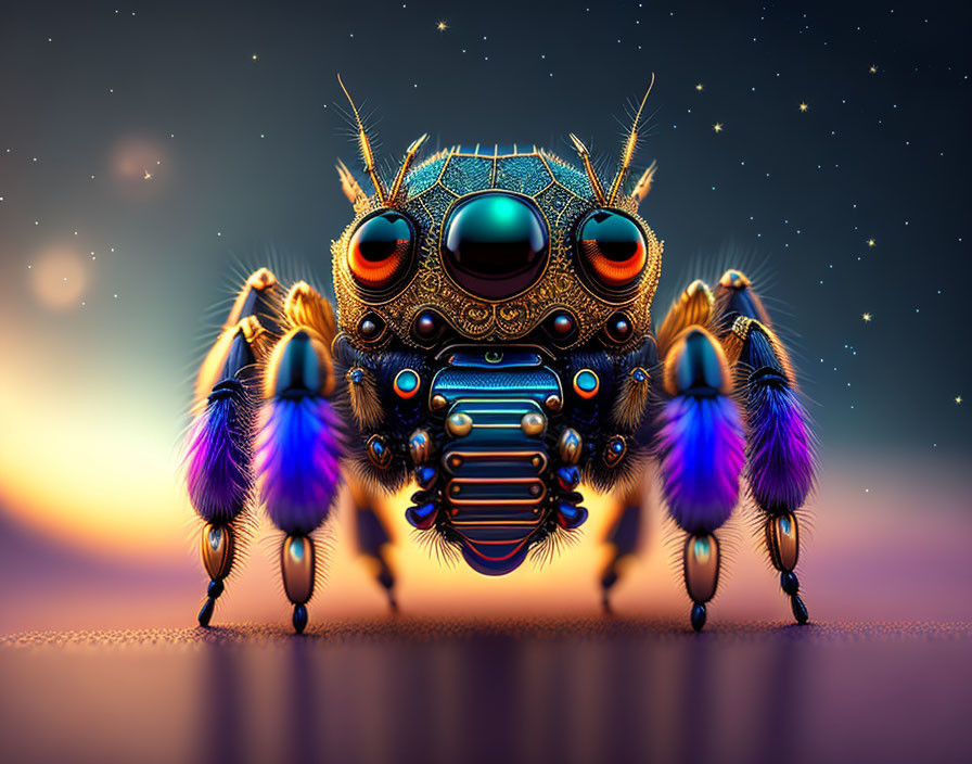 Colorful Spider Artwork with Intricate Patterns and Iridescent Colors