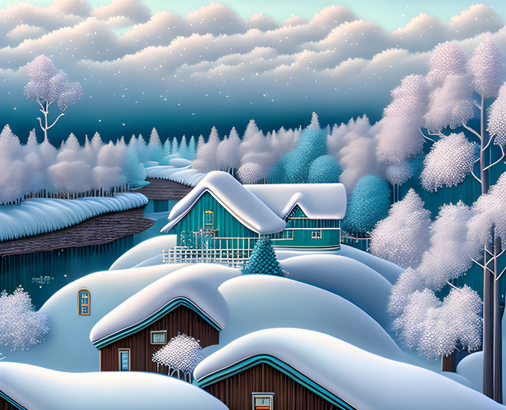 Mooi sneeuw landschap met huisjes.