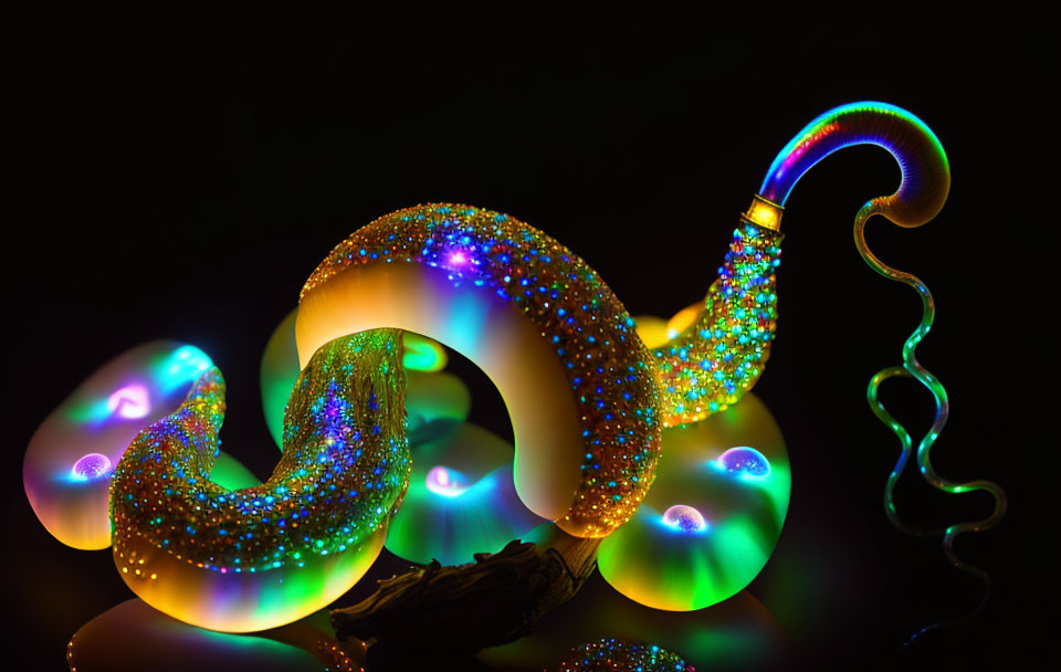 Colorful Swirled Glass Sculpture on Black Background