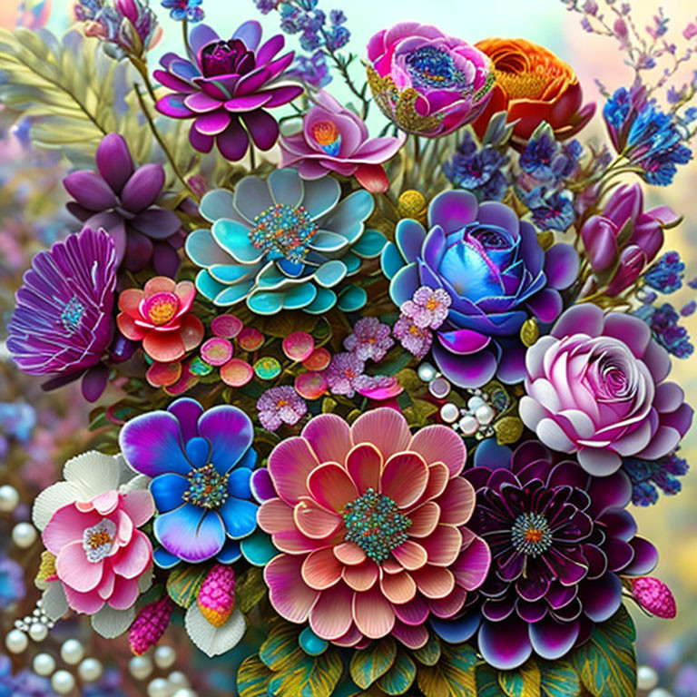 Colorful Digital Flower Illustrations with Diverse Petal Patterns