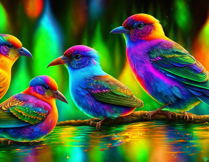 Bont gekleurde vogeltjes.