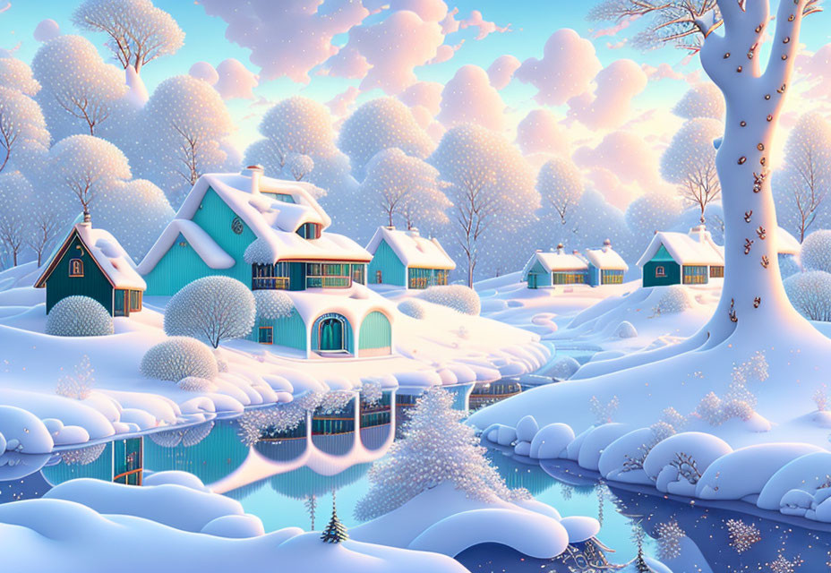 Mooi dorpje in de sneeuw.