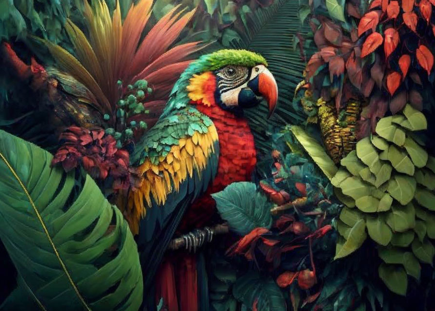 Colorful Macaw Perched in Lush Tropical Setting