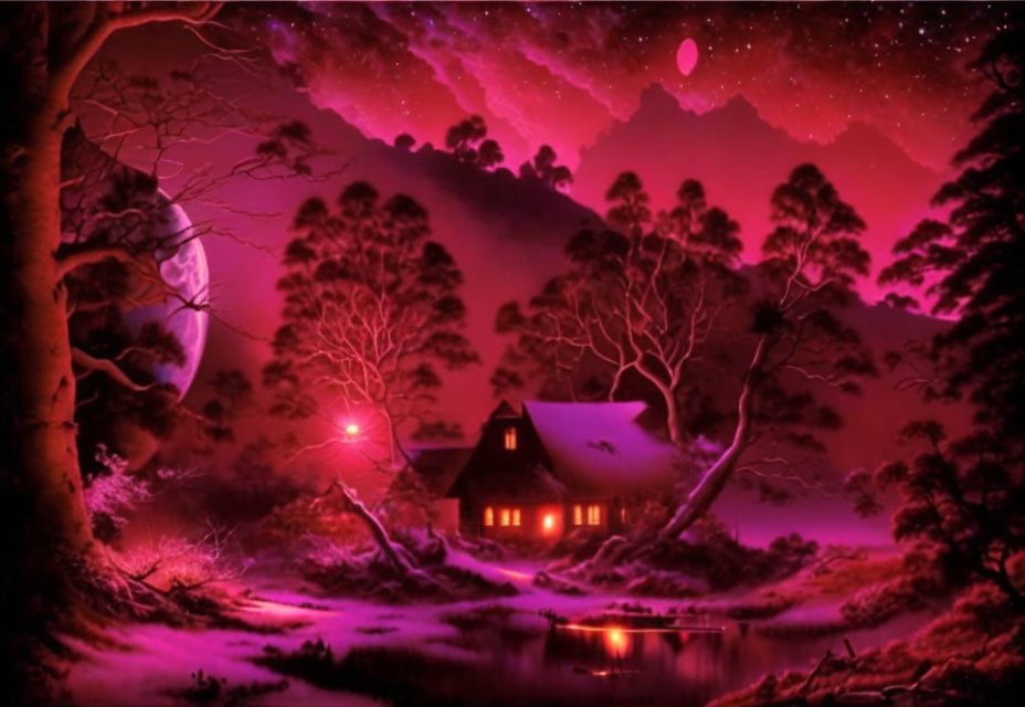 Fantasie afbeelding van huis in de nacht 