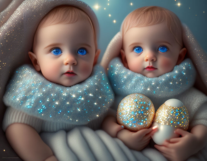 Schattige tweeling met blauwe oogjes.