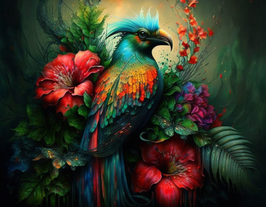 Mooie vogel tussen de bloemen 