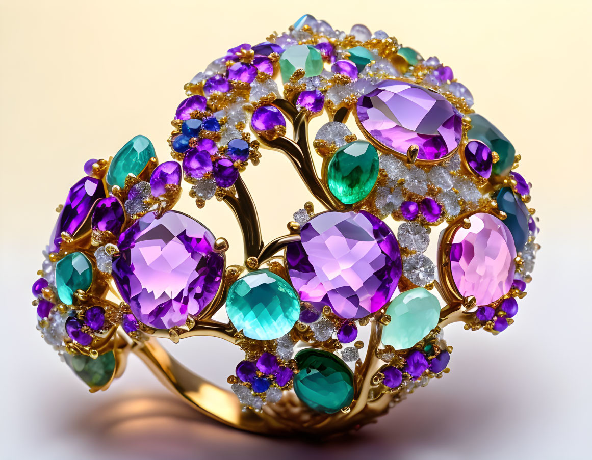 Luxurious Gold Ring with Vibrant Gemstones
