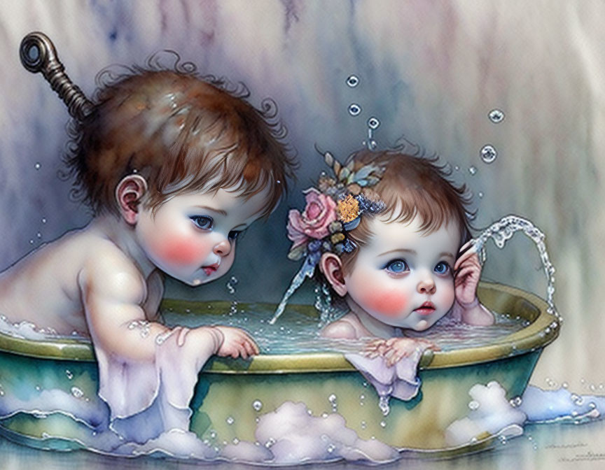 2 baby’s in een badje.