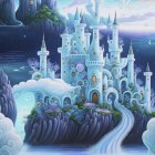 Fantastical icy castle in mystical forest scenery