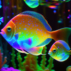 Colorful Tropical Fish and Fluorescent Coral in Underwater Scene