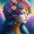 Colorful woman illustration with floral headdress and butterflies