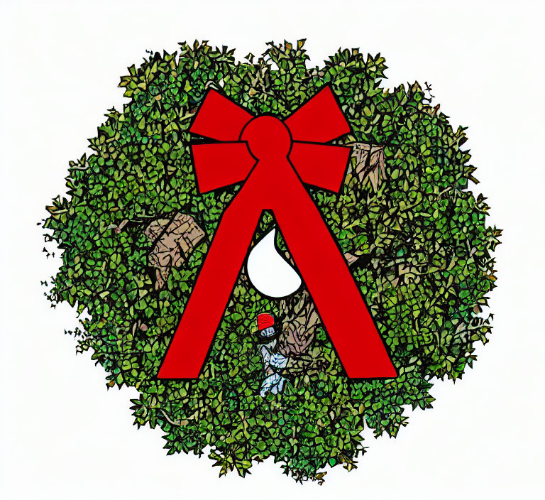 Green Leaf and Red Berry Festive Wreath with Gnome Figure