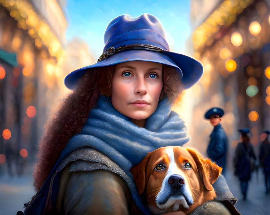 A lovely woman with blue eyes with her dog