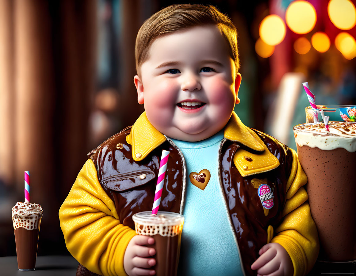 Smiling child with milkshake in festive setting