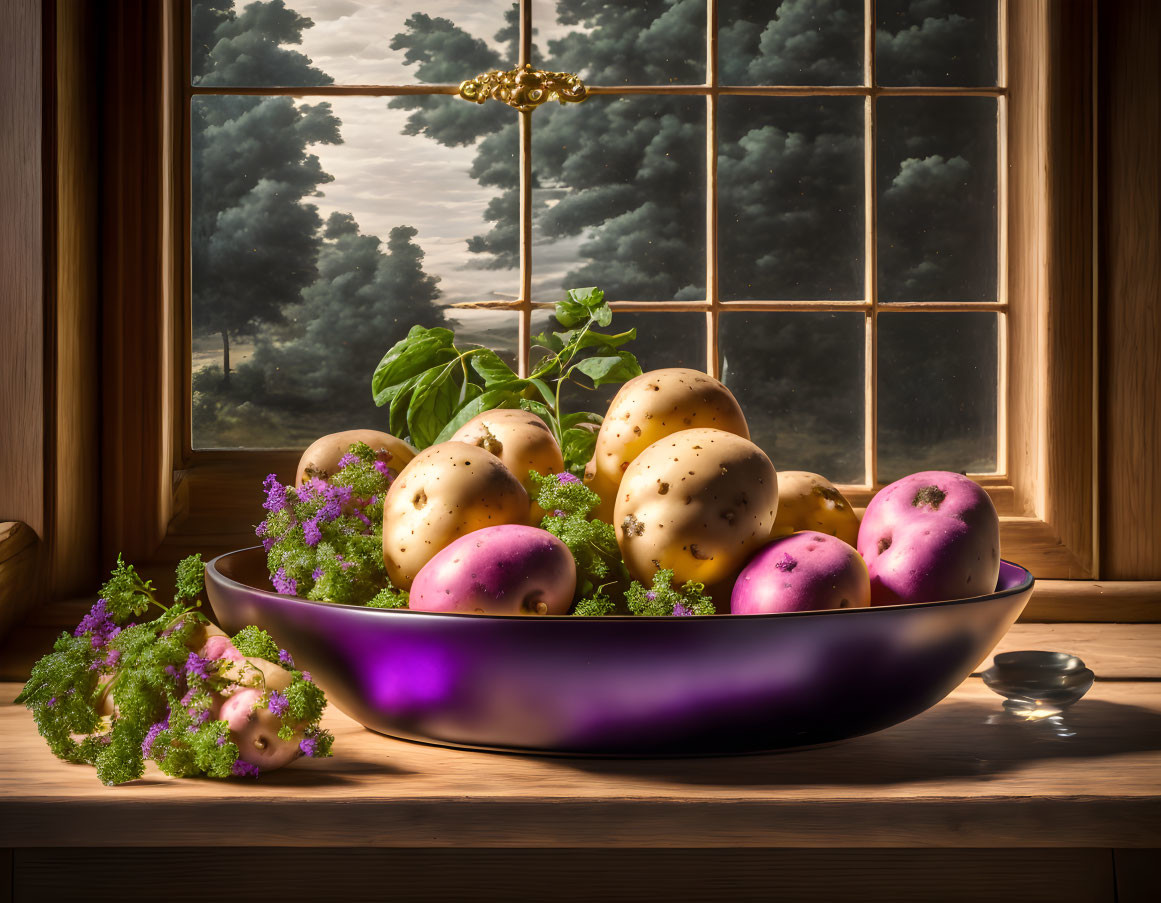 A variety of potatoes, Gold, pink, black, purple, 