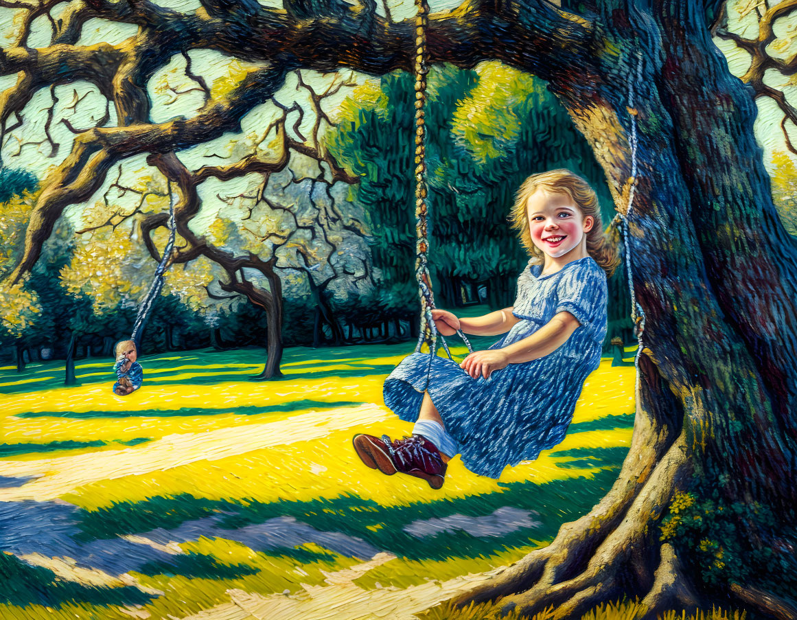 Swinging on an old Oak tree