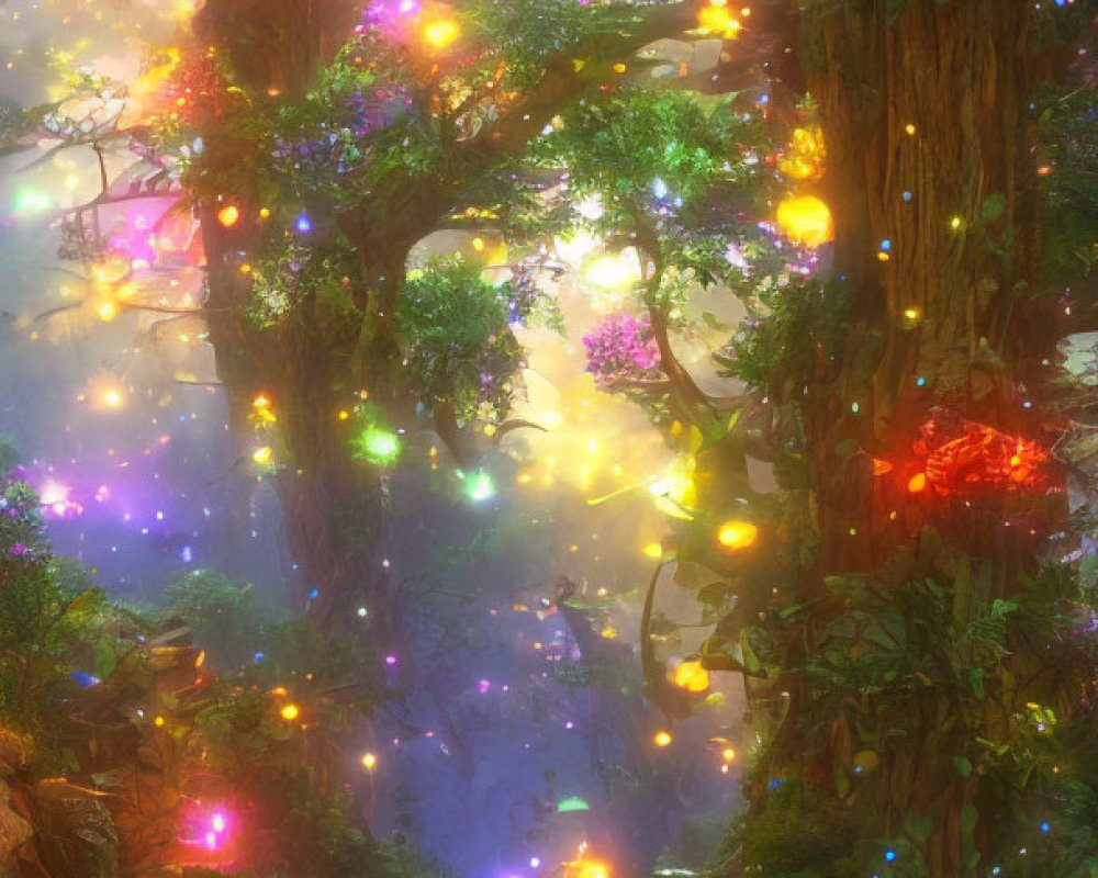 Mystical Glowing Lights in Enchanted Forest Glade