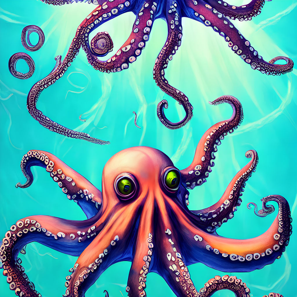 Colorful Octopus Illustration with Spread Tentacles and Expressive Eyes