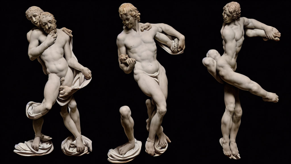 Dynamic Male Figure Sculptures with Detailed Anatomy and Draped Fabric