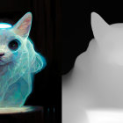 White Cat Appears as Digital Hologram and Real Cat