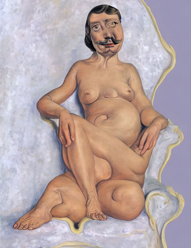 Surreal painting: female nude with Salvador Dali's face on a shell