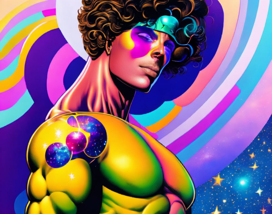 Colorful Afro Person Illustration in Cosmic Setting