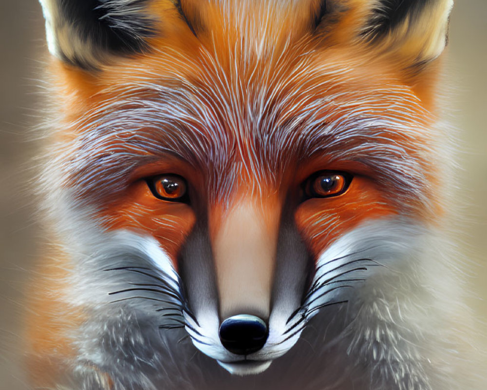 Detailed Fox Digital Painting with Striking Orange Eyes