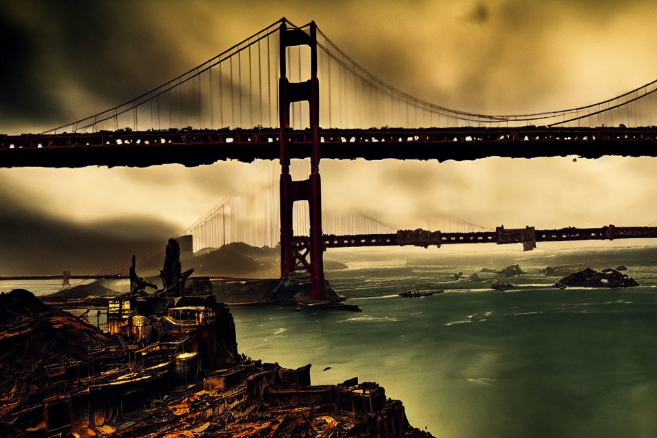 Dramatic Golden Gate Bridge with Ominous Clouds