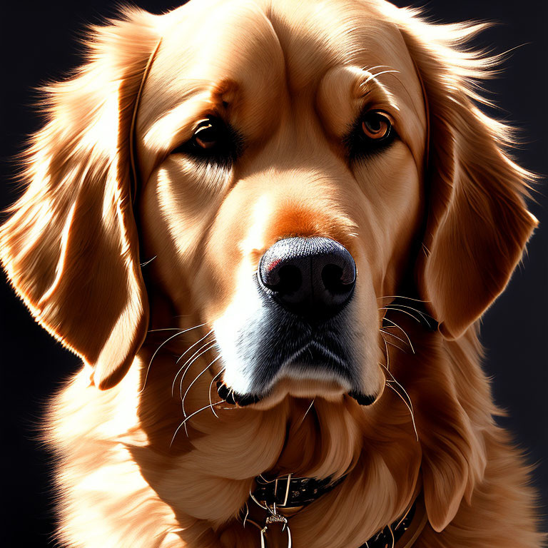 Golden Retriever Portrait with Detailed Fur Texture on Dark Background