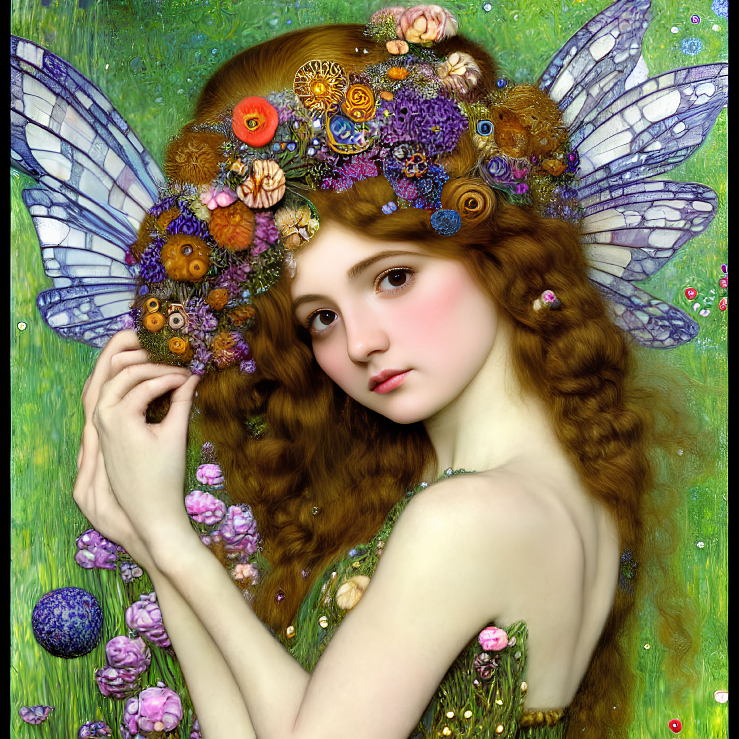 Colorful Fairy Artwork with Flowers and Iridescent Wings