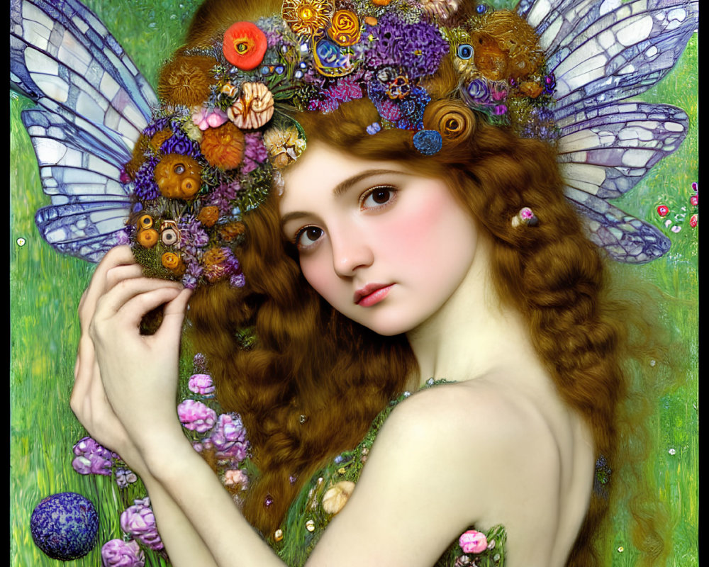 Colorful Fairy Artwork with Flowers and Iridescent Wings