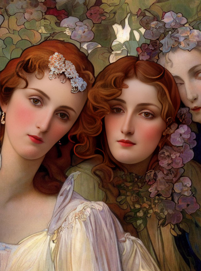 Ethereal beauty of two women with delicate floral accessories