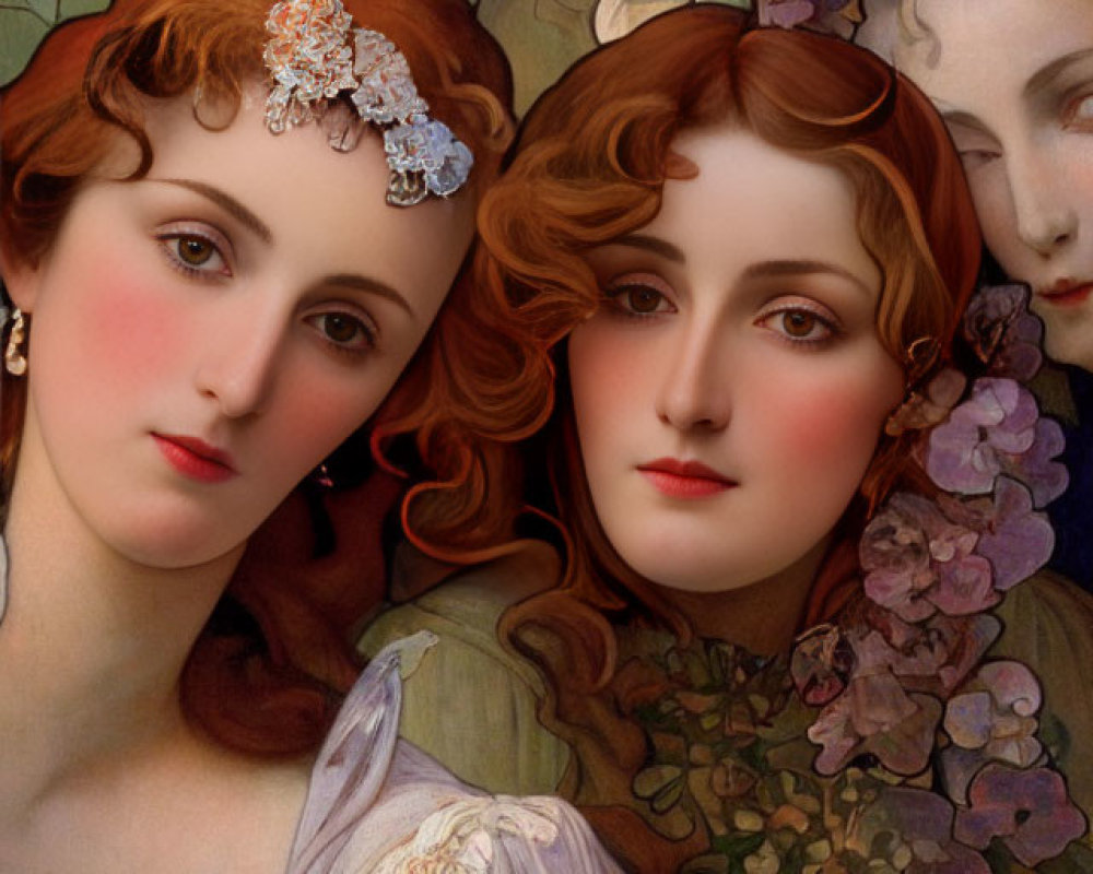 Ethereal beauty of two women with delicate floral accessories