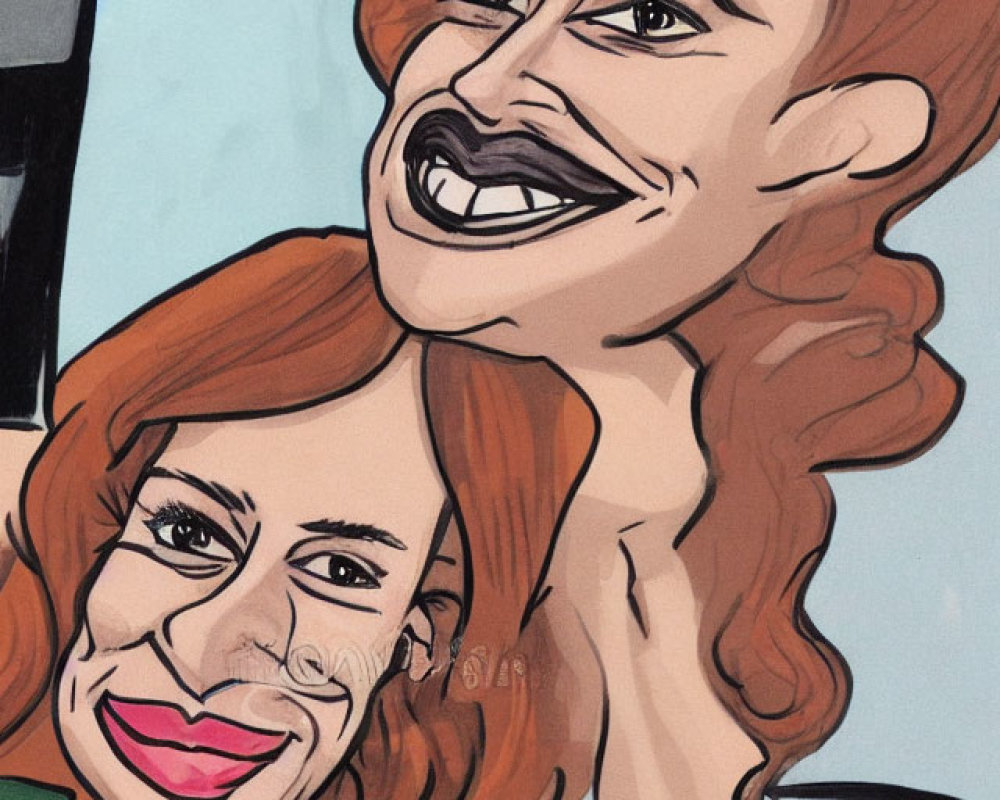 Vibrant caricature featuring two smiling individuals