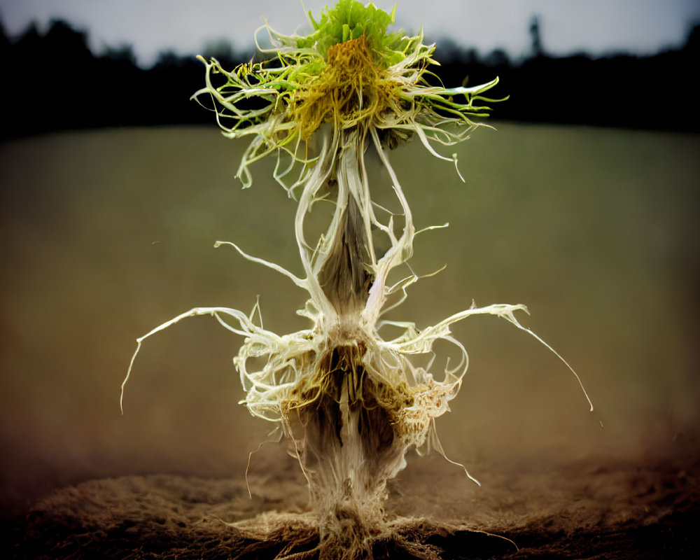 Symmetrical Plant Image with Mirrored Roots and Leaves
