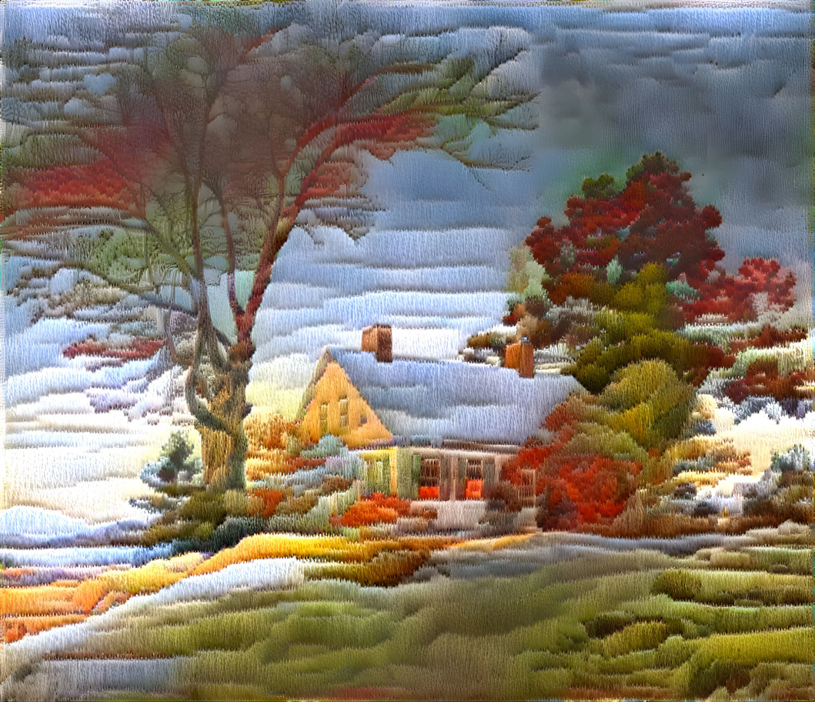 Stitched Parrish landscape