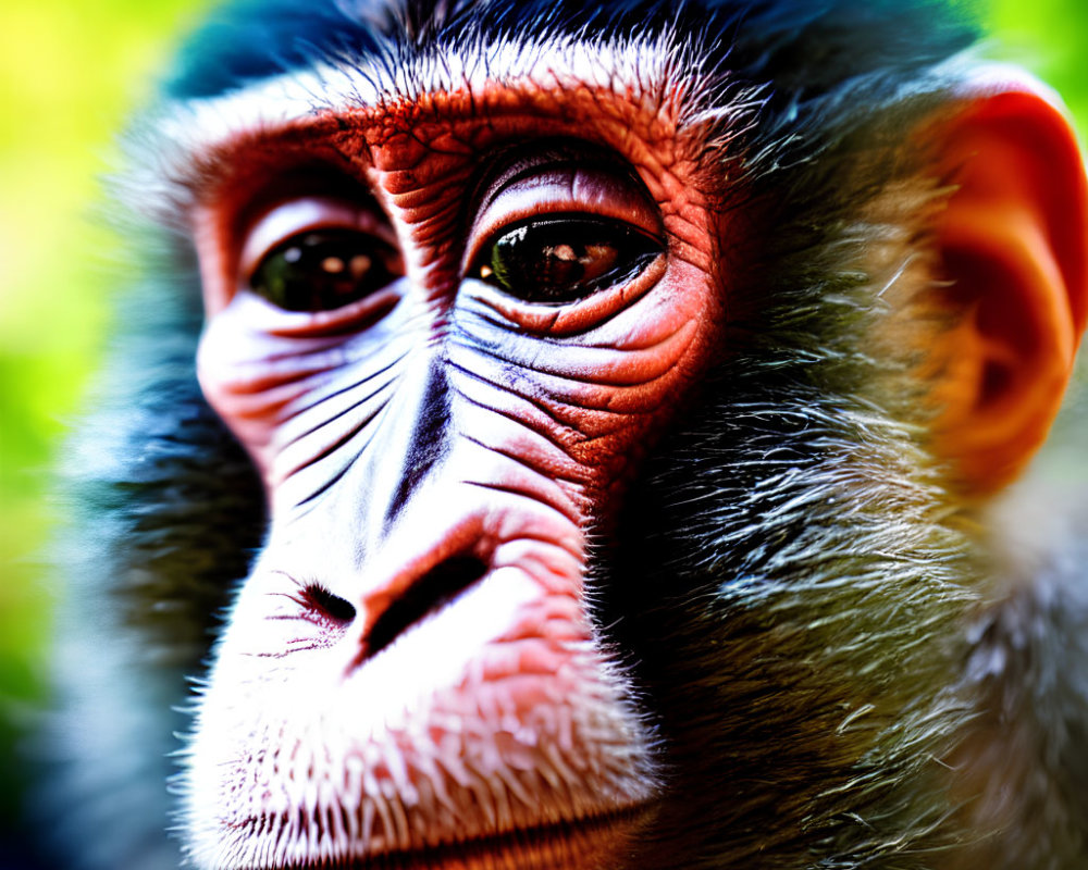 Vividly colored monkey with deep eyes in close-up view