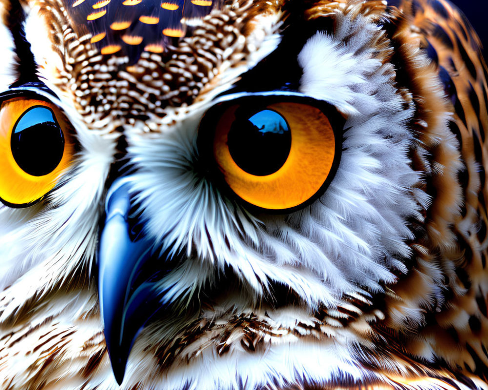Detailed Close-up of Owl's Face with Large Yellow Eyes