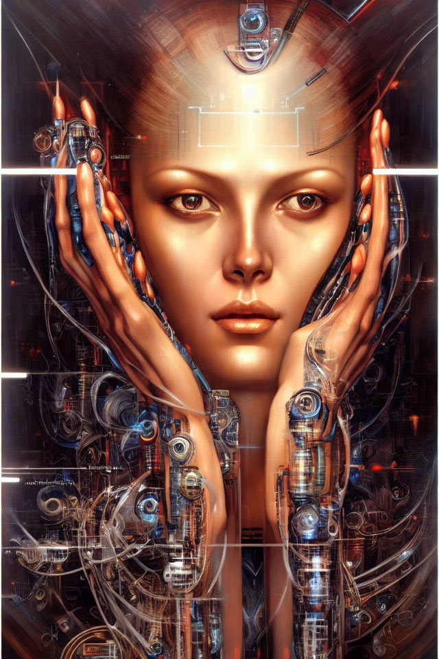 Detailed Female Android Artwork with Exposed Mechanical Features