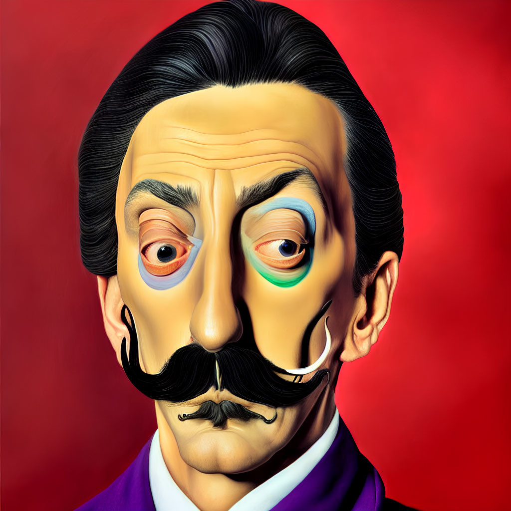 Stylized portrait of a man with mustache in purple suit