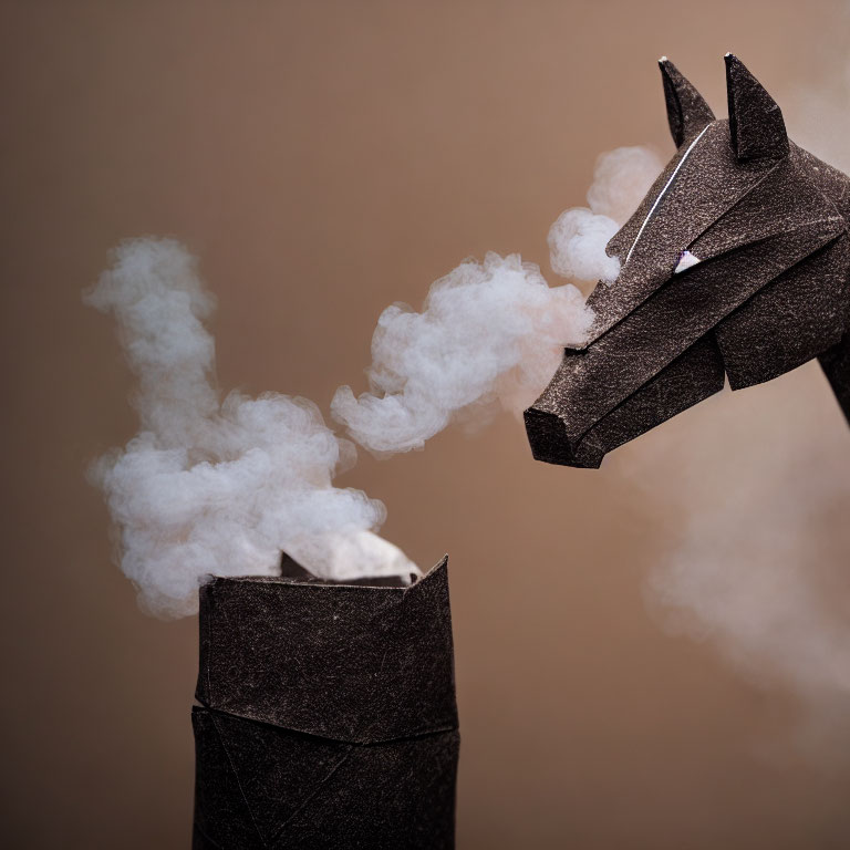 Smoke-breathing Origami Dragon on Brown Background
