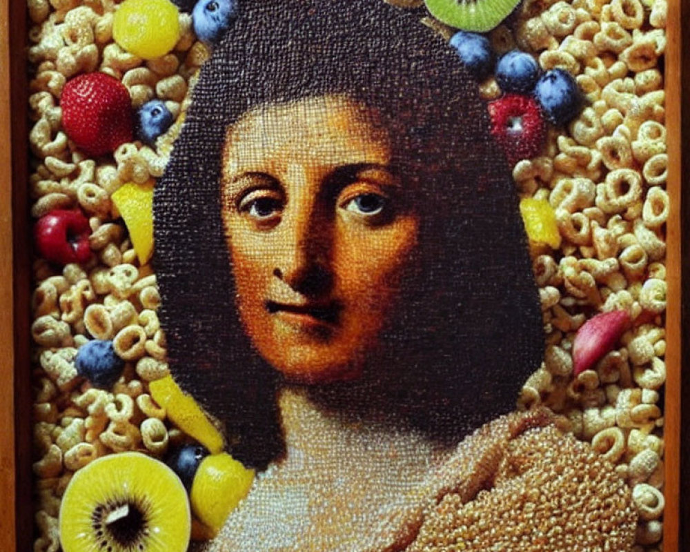 Breakfast items recreate Mona Lisa with pixel art style