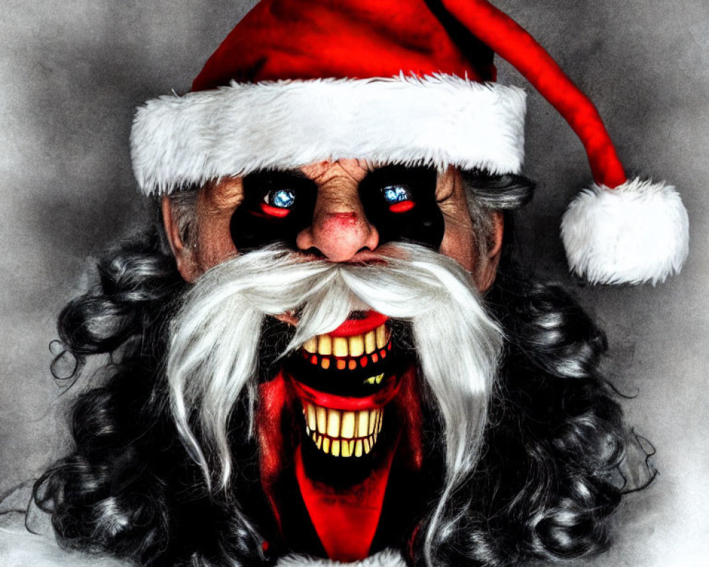 Menacing Santa Claus with Exaggerated, Creepy Features